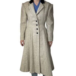 Vintage Womens Cullinane Gray Wool Bow Waist Velvet Collar Trench Coat Jacket S